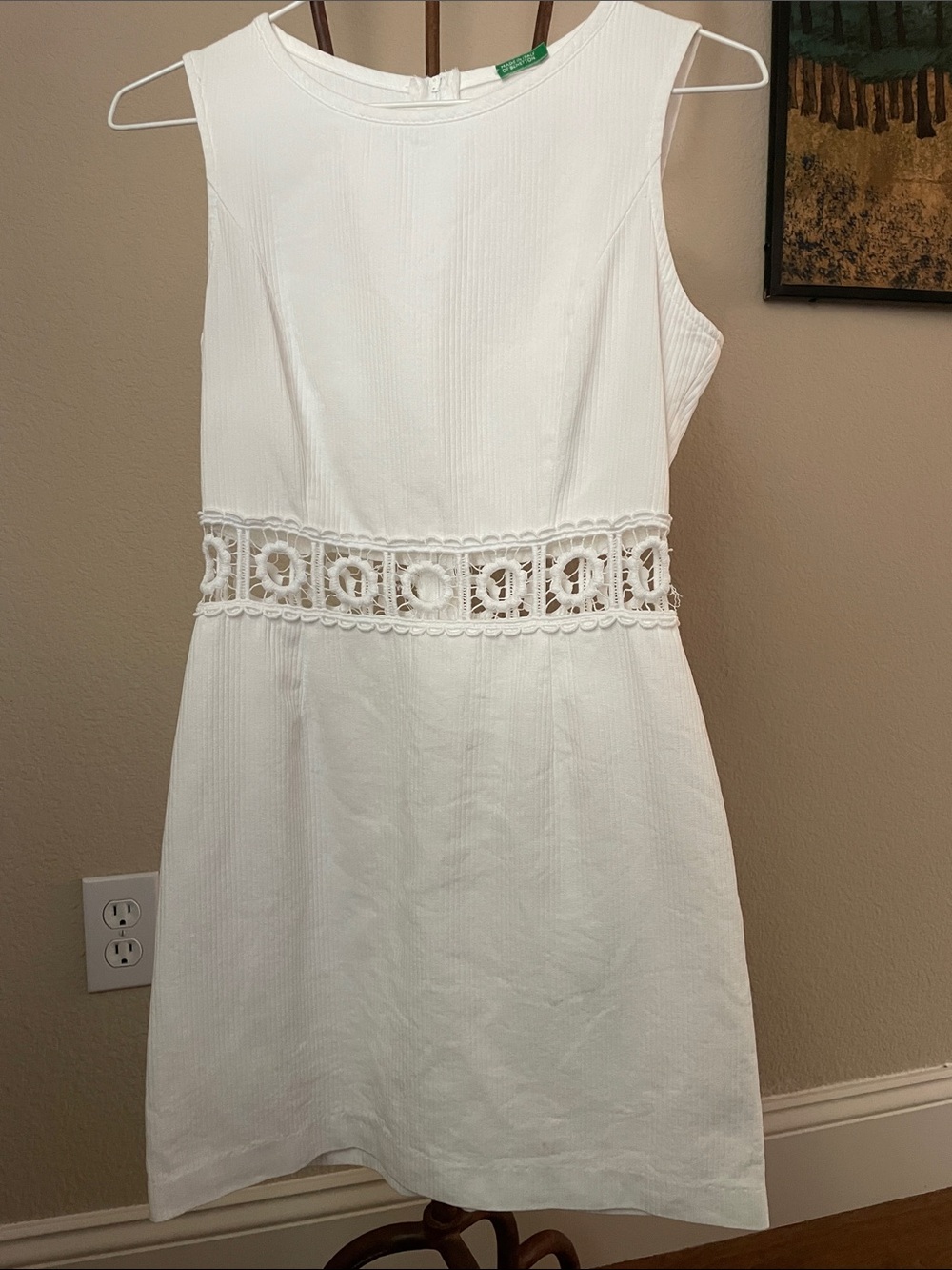Vintage Benetton Women's White Ribbed Dress